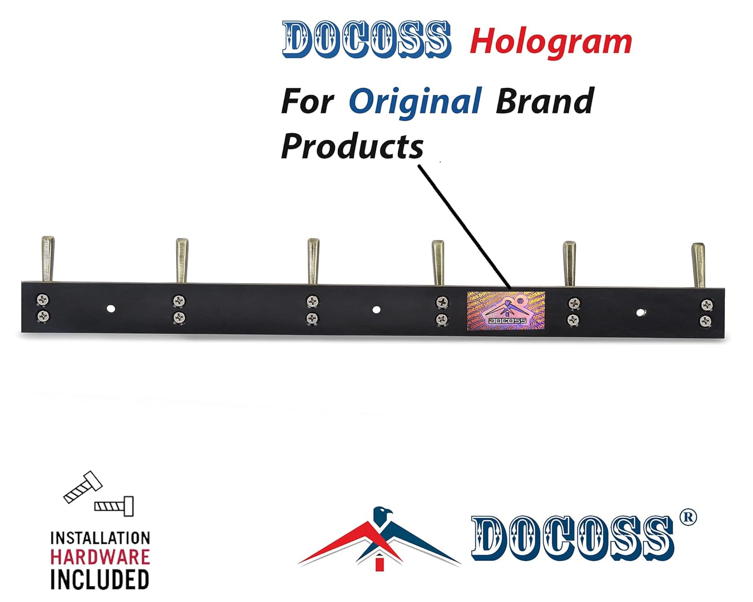 DOCOSS Extra-Long 40 cm Antique Brass Metal Wall Hooks – Stylish Hangers for Clothes, Towels, Doors & Walls